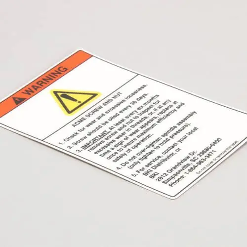 BKI N0153 Decal FKM Warning Acme Screw