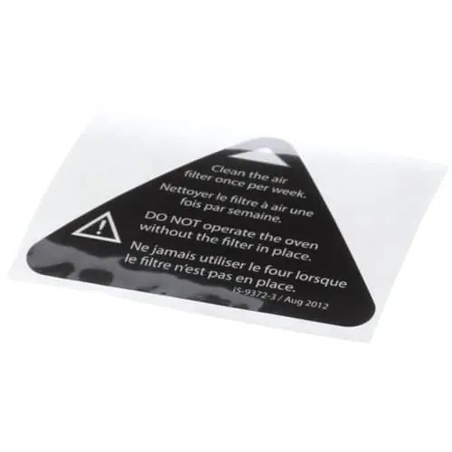 Turbochef I5-9372-3 Label, Filter Warning, Eng-fre
