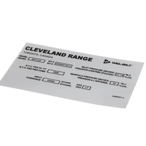 Cleveland KE603911-4 Label Convert Nat. To L P